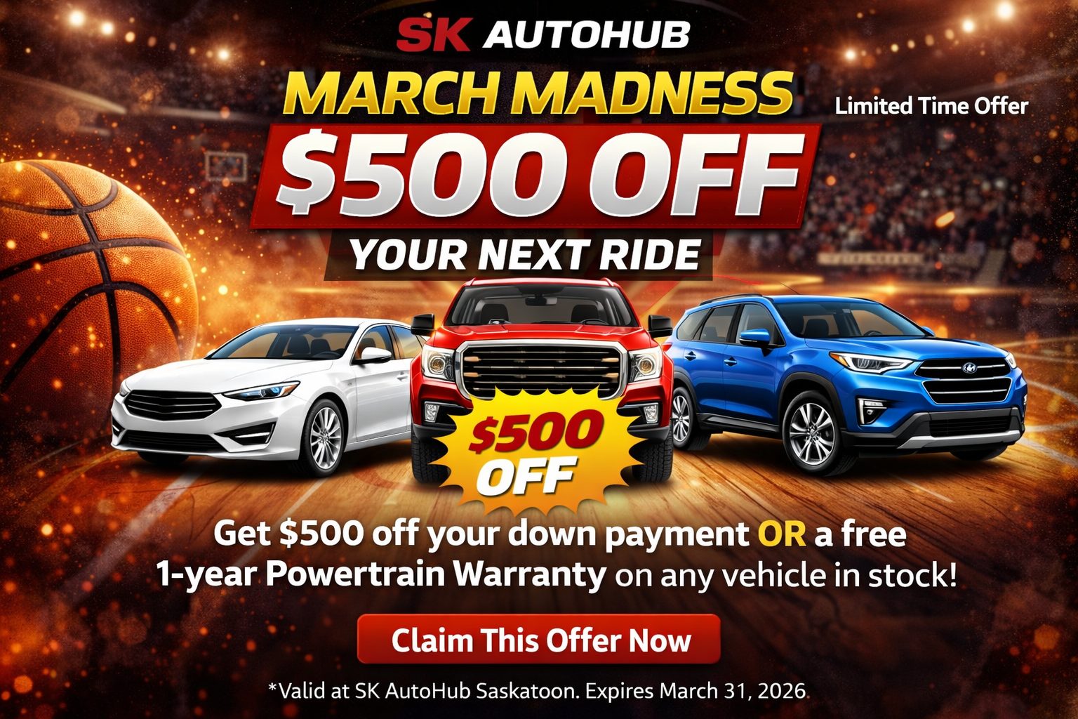March Madness: $500 Off Your Next Ride