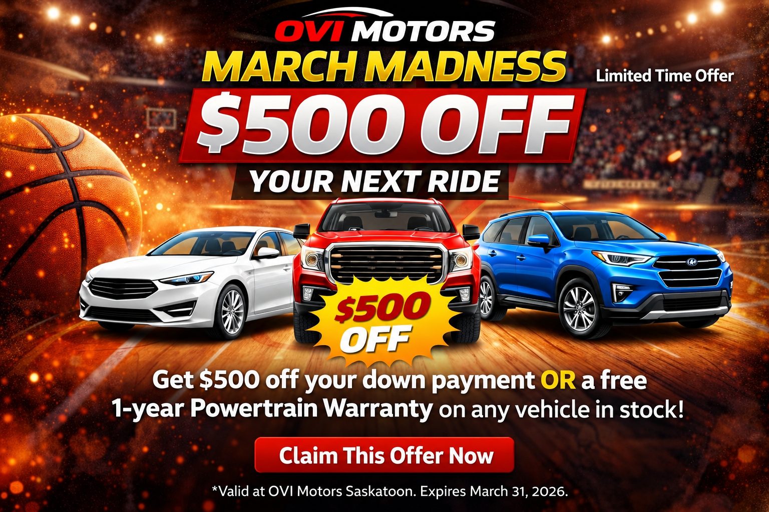 March Madness: $500 Off Your Next Ride